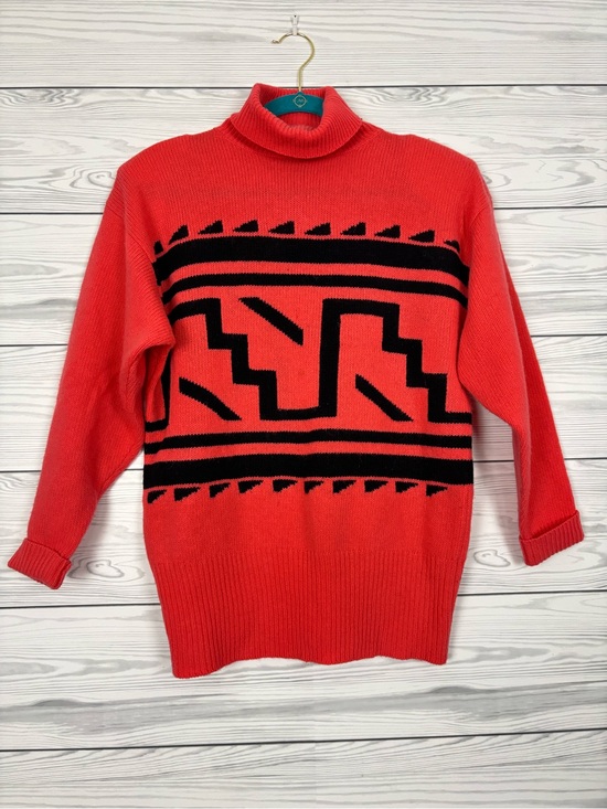 Liz Claiborne Sweaters - VTG Liz Claiborne LizSport Petites Lambs Wool Orange Black Sweater Size Medium